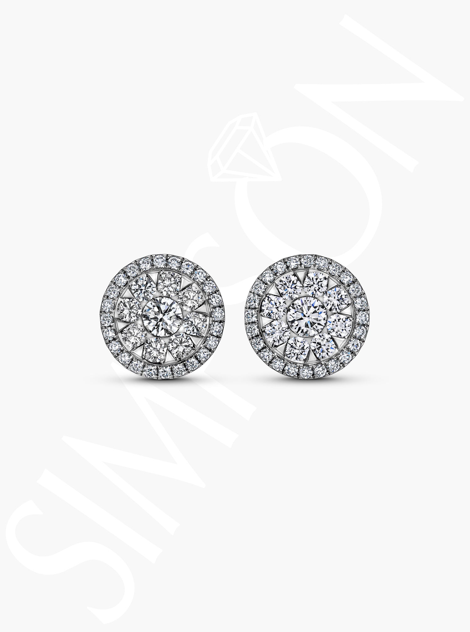 White Gold Halo Diamond Cluster Stud Earrings