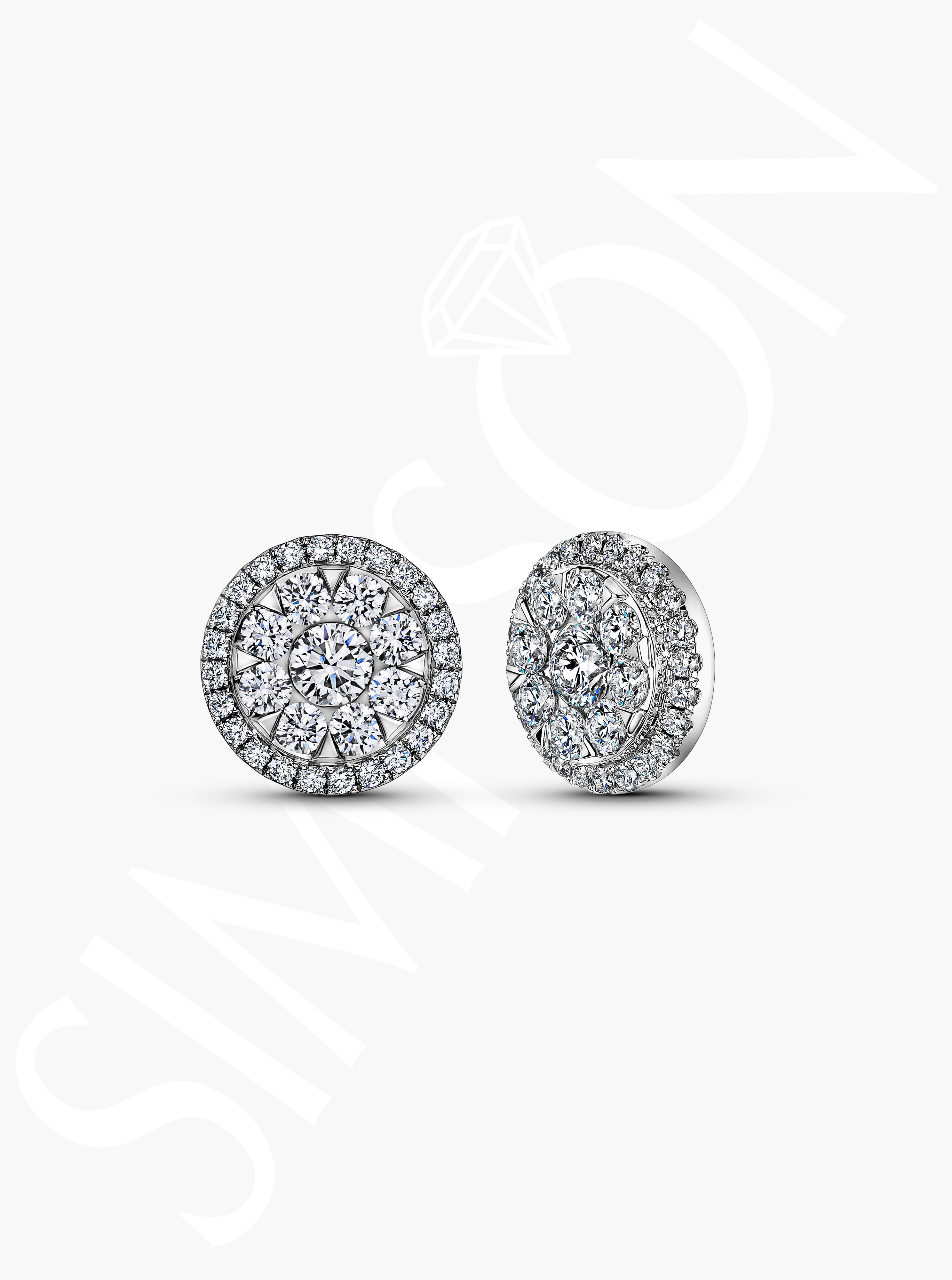 White Gold Halo Diamond Cluster Stud Earrings